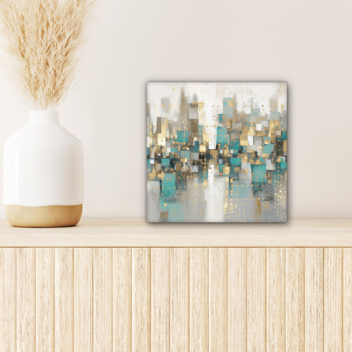 LEINWANDBILD Abstrakt - Blöcke - Gold - Skyline Deko Wohnzimmer 20x20 cm - Beige, Textil (20/20cm) - MuchoWow