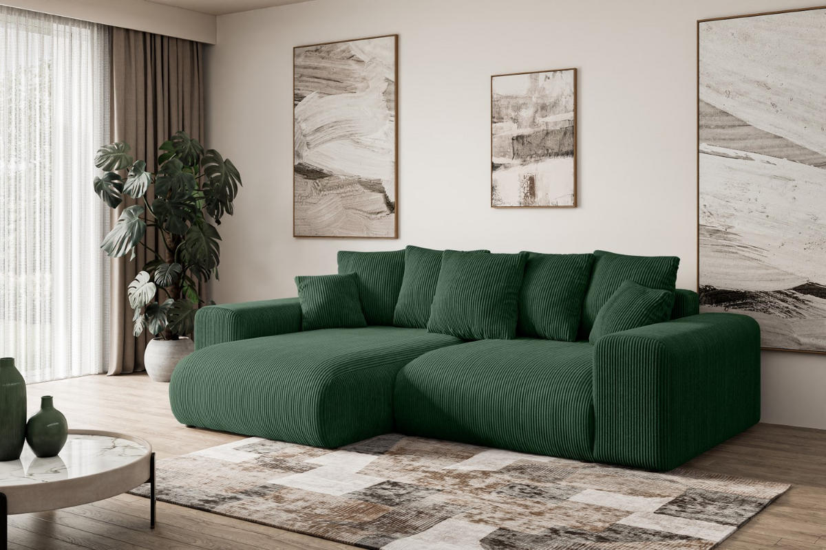 ECKSOFA mit Schlaffunktion und Bettkasten ESKAR-L 256x165x84cm Grün Cord - Schwarz/Grün, Holzwerkstoff/Kunststoff (256/165cm) - ALTDECOR