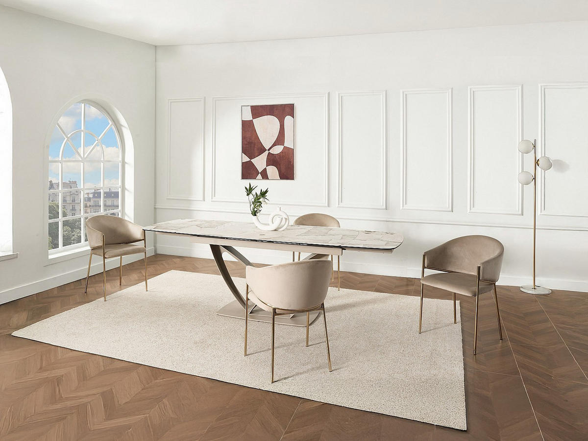STUHL - 53 x 61 - samt - beige Ordida - Beige, Textil/Metall (53/80/61cm) - Vente-Unique