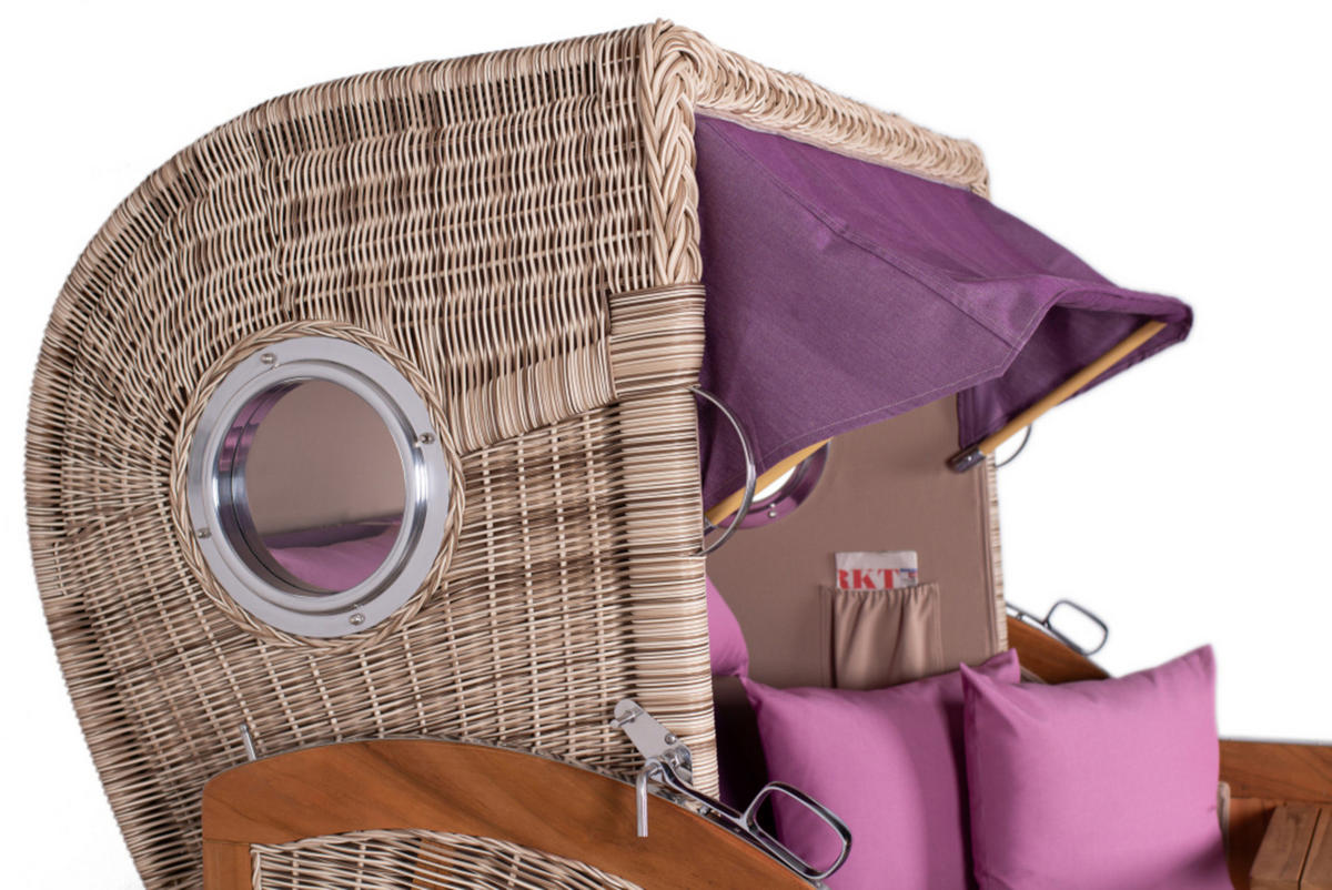 STRANDKORB XXL Düne Grande Teak PE Shell - Violett/Lila, Metall (142/170/95cm) - Mr. Deko