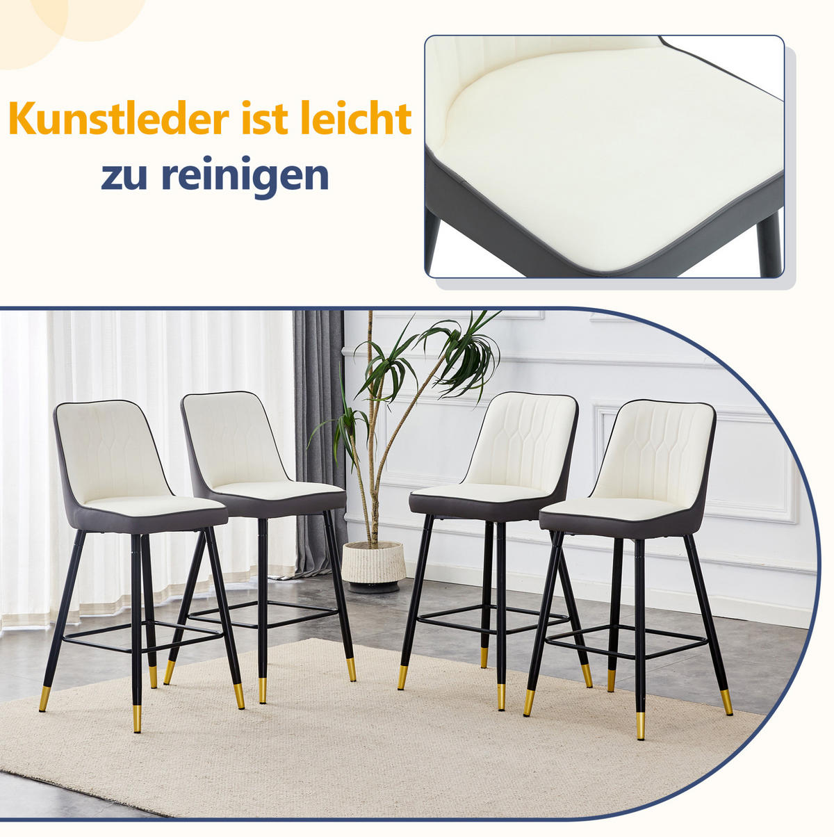 BARHOCKER 2er-Set 100 cm Weiß/Dunkelgrau mit Rückenlehne und Fußraste - Dunkelgrau, Metall (45/100/42cm) - MIVRAY