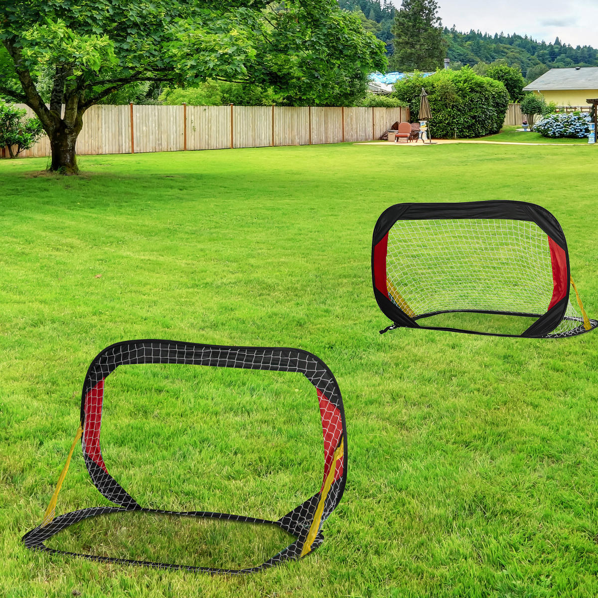 FUSSBALLTOR, Stahl, Schwarz/Gelb/Rot/Weiß, 120L x 80B x 80H cm - Gelb/Rot, Metall (80/120cm) - HOMCOM