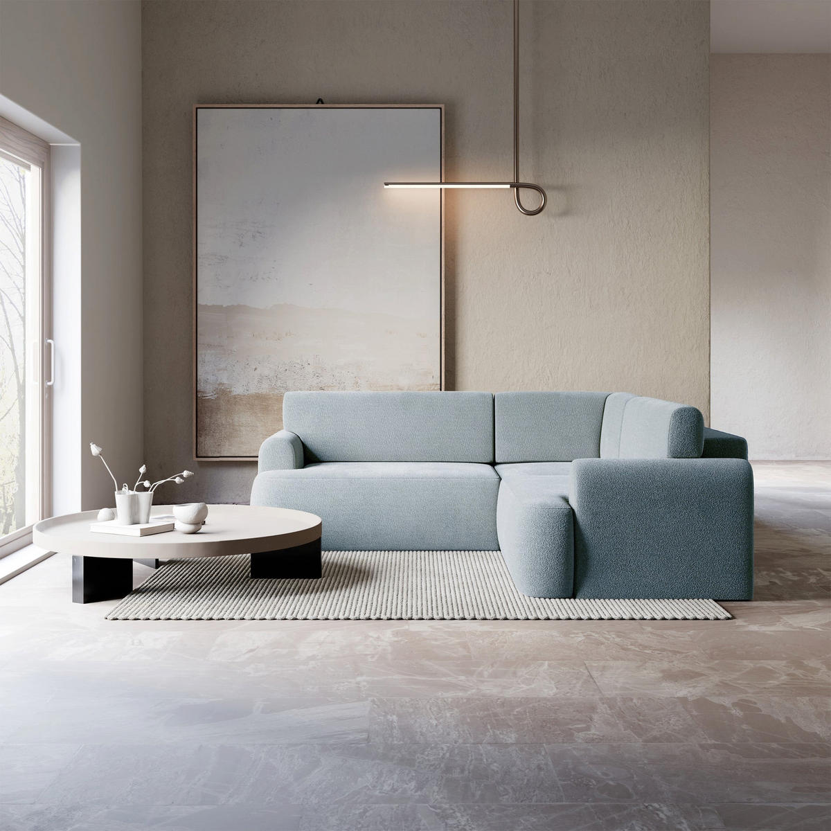 ROHOVÁ pohovka Kaveo, 245 cm univerzální s rohovým dílem - černá/světle modrá, textil/plast (245/245cm) - Selsey