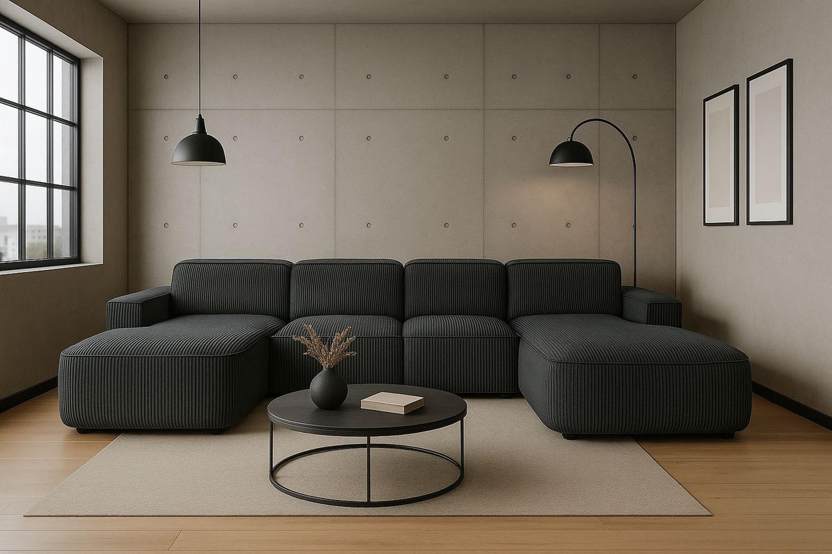 ECKSOFA Cursal Round U-Form, Stoff Poso, Grau - Grau, Holz (364/166cm) - Kaiser Möbel