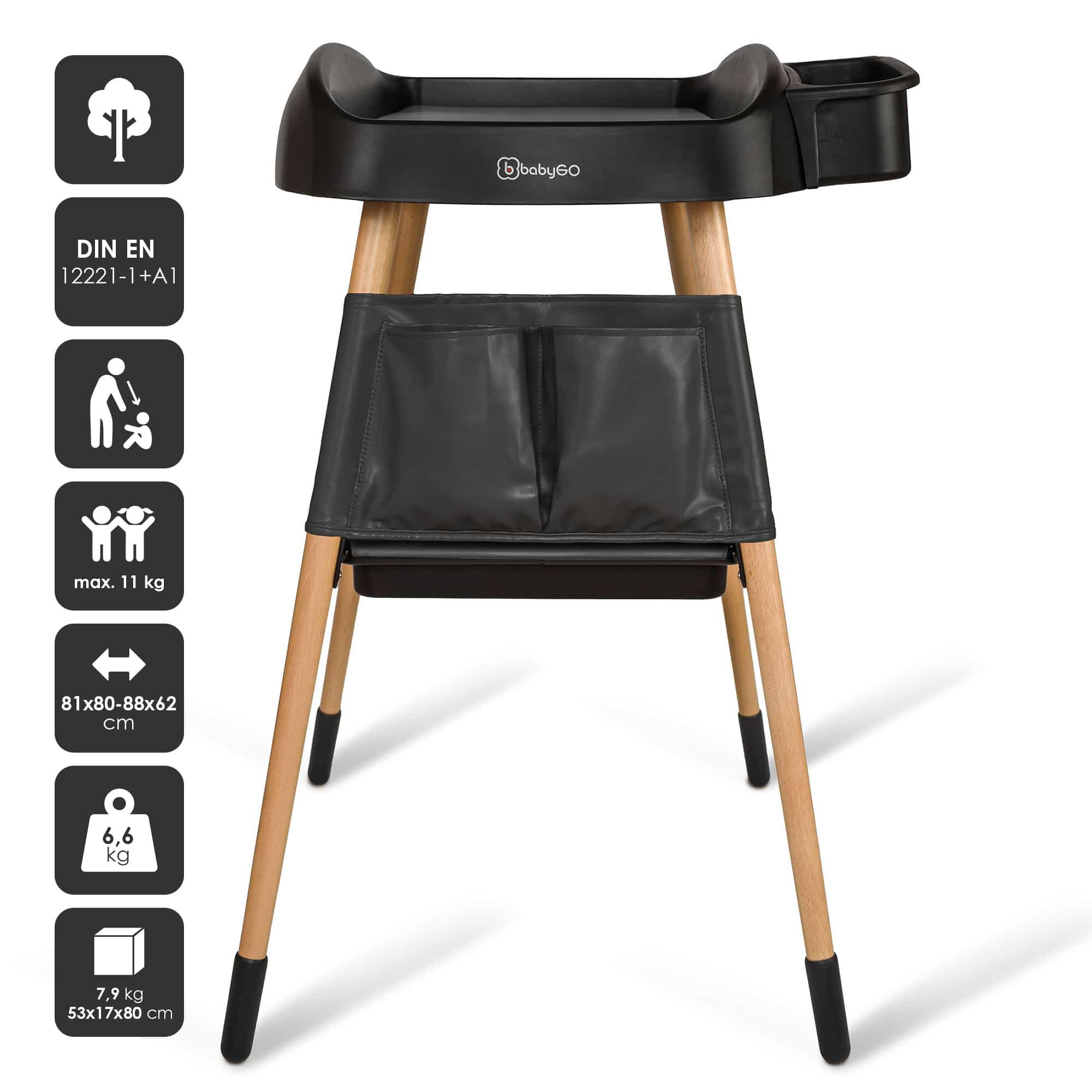 WICKELTISCH CangeMe - Schwarz, Holz (62/81/88cm) - BabyGo
