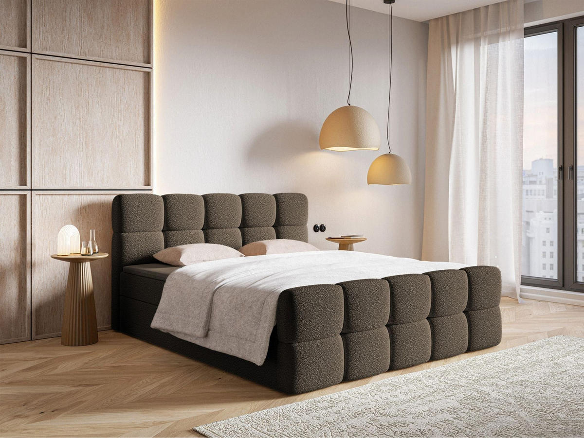 BOXBETT Cloudy Braun mit Bouclé-Bezug 140x200 cm - Schwarz/Braun, Holz/Textil (140/200cm) - Selsey