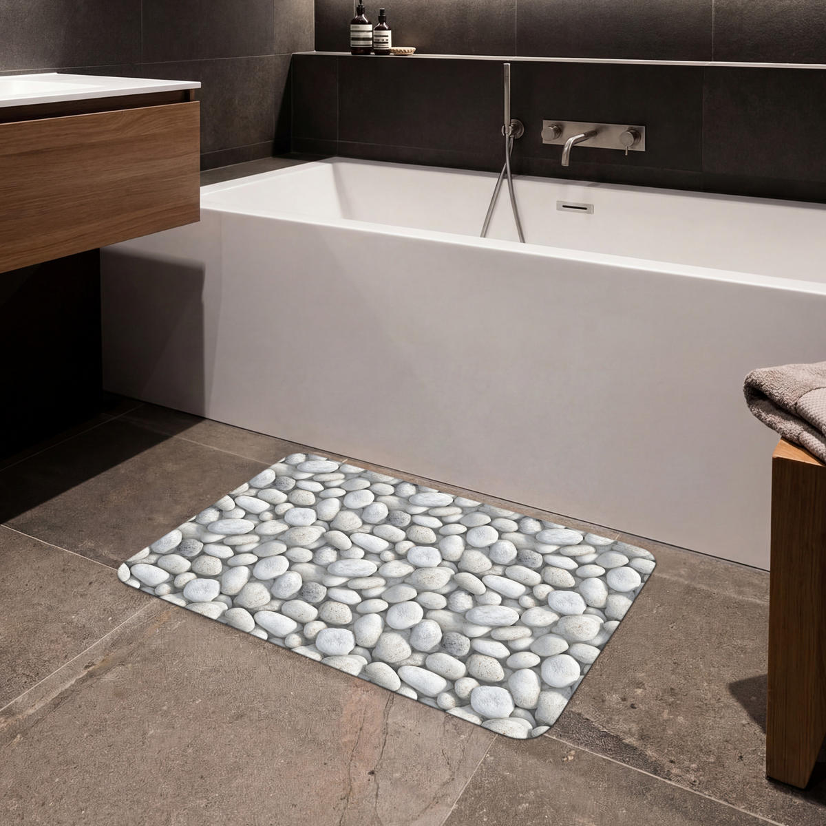 KOUPELNOVÁ PŘEDLOŽKA Kameny - šedé - oválné 80x50 cm - světle šedá, textil/plast (80/50cm) - OnlyWow