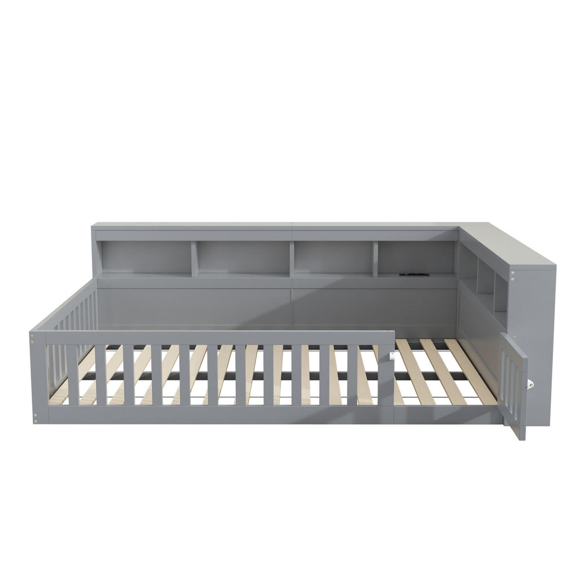 KINDERBETT aus Spanplatte und MDF 140x200 cm in Grau mit USB & Steckdose - Grau, Holzwerkstoff (140/200cm) - Modfu