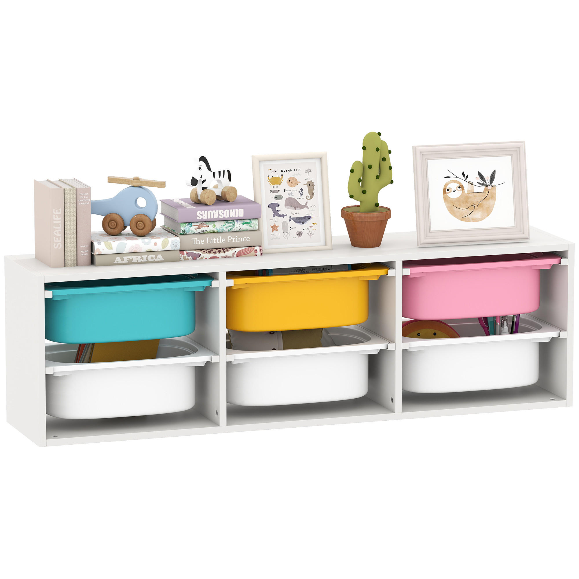 KINDERREGAL DE-17269 2 Ebenen mit 6 farbigen Boxen Weiß - Weiß, Metall (97/29/21cm) - ComfortXL