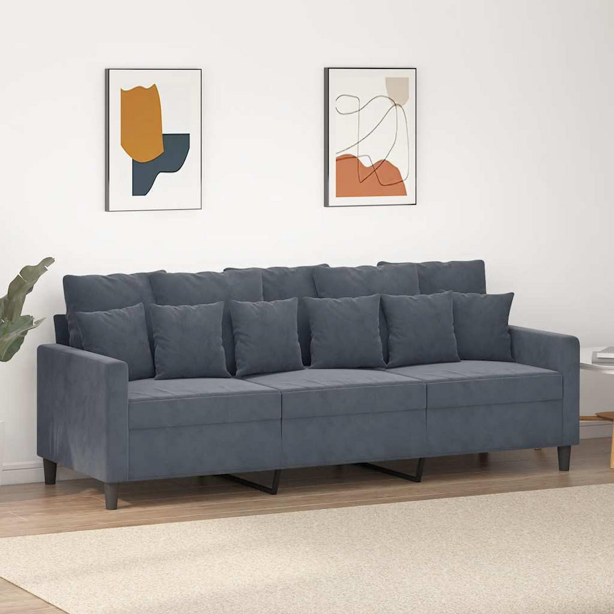 3-SITZER-SOFA Ebersbach - Dunkelgrau, Naturmaterialien (198/80/77cm) - Nettlife