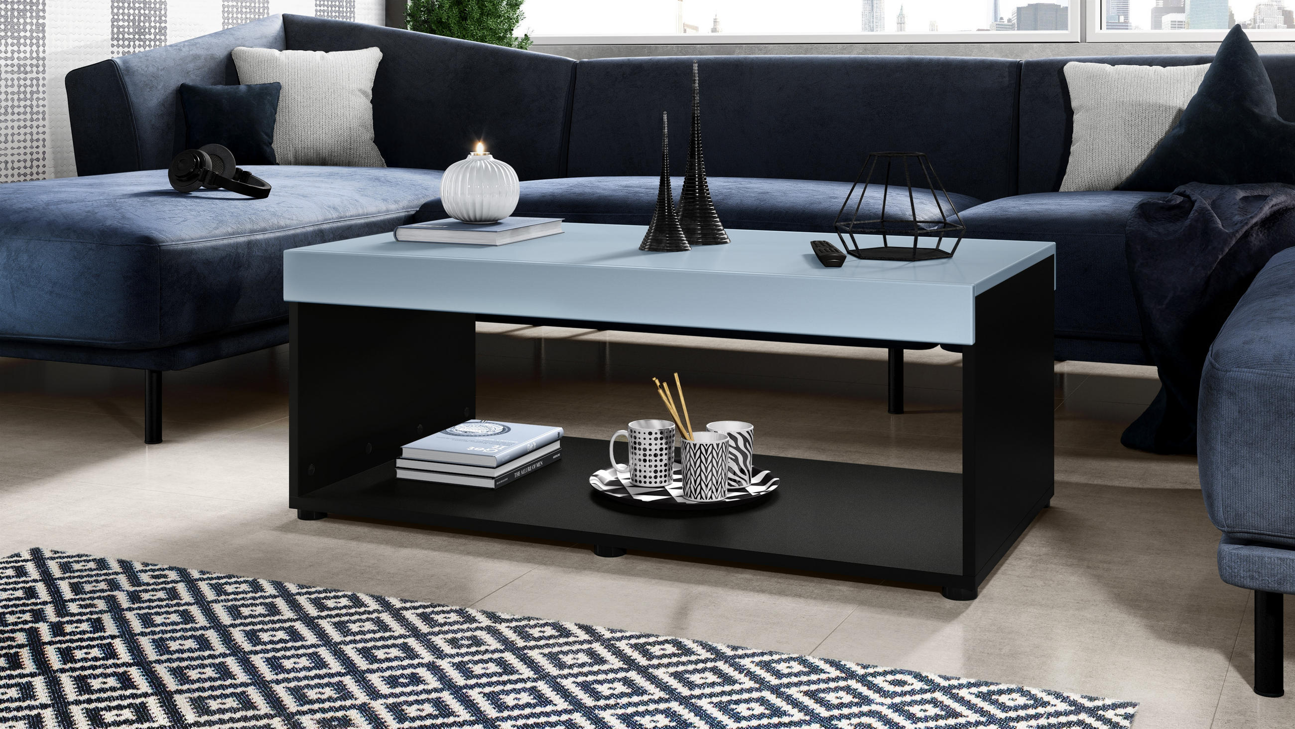 COUCHTISCH Pure Tischplatte und Blenden in Denim matt - Pastellblau, Holzwerkstoff (58/104/40.5cm) - Vladon