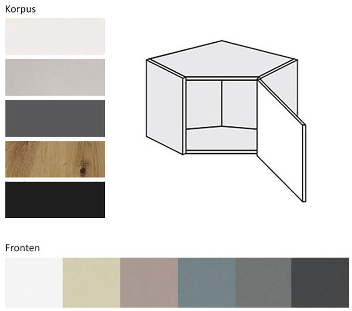 Thumbnail - Feldmann-Wohnen Eckhängeschrank, Creme, Schwarz, Holz, 1 Fächer, Rechteckig, 60x36x60 cm, Küchen, Küchenmöbel, Küchensch...