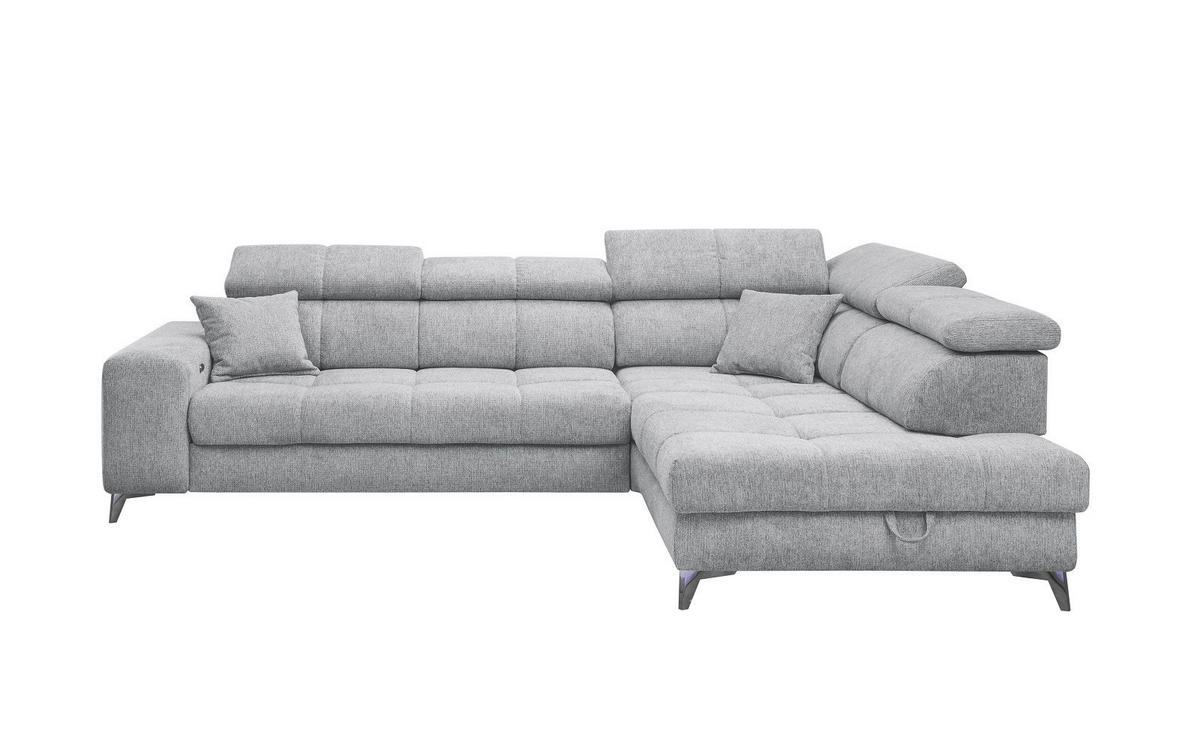 ECKSOFA mit Schlaffunktion und Bettkasten, Luxus-Mikrofaser - Hellgrau/Schwarz, Textil/Metall (198/282cm) - ed exciting design