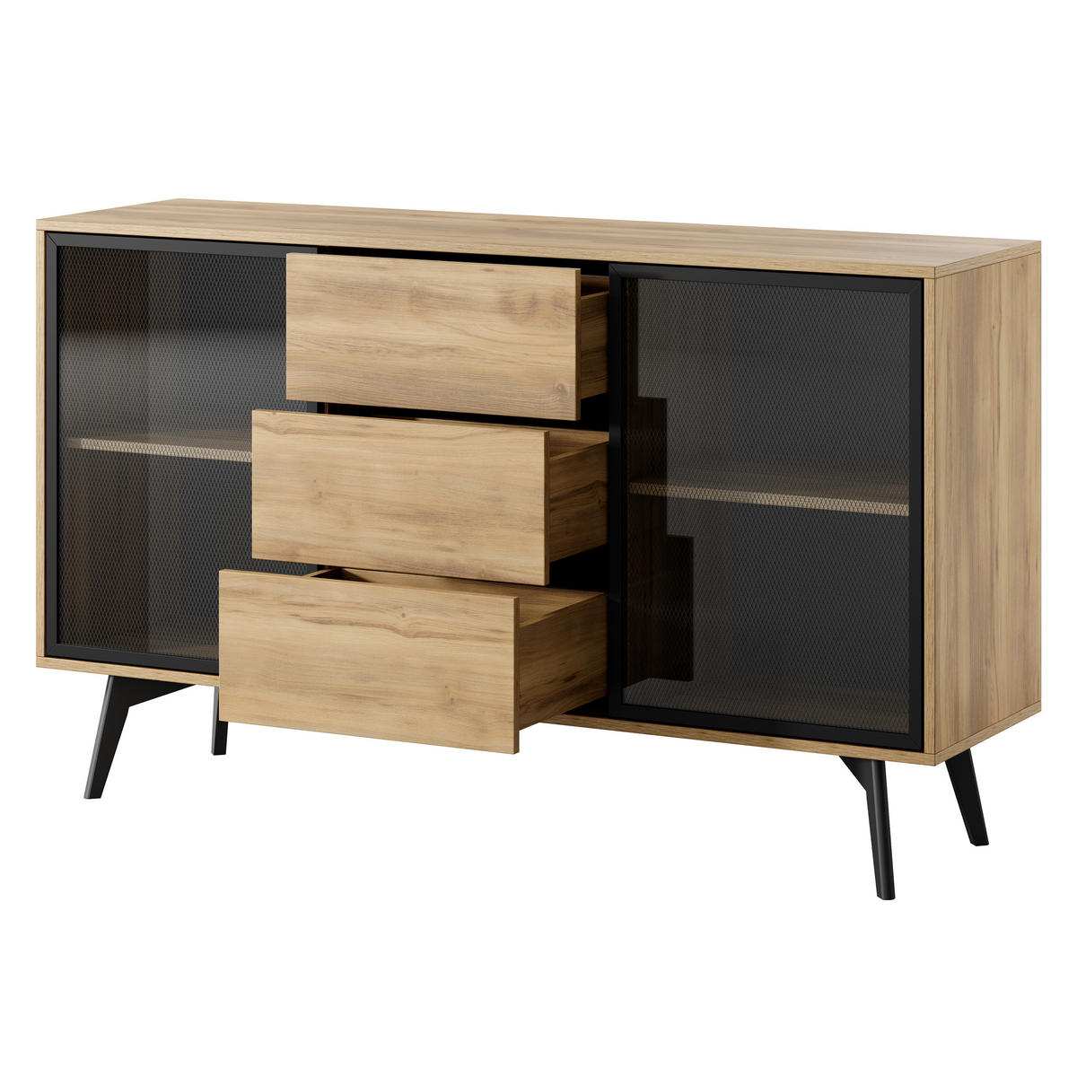 SIDEBOARD VIGORE 143,5/85,4/39cm mit 3 Schubladen Eichefarben - Eichefarben/Naturfarben, Holzwerkstoff (143.5/85.4/39cm) - MASSENO
