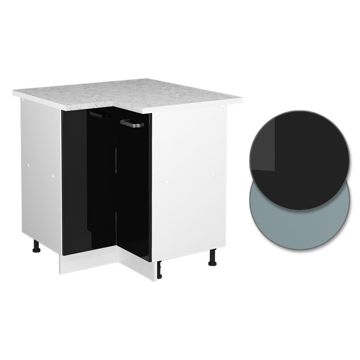ECKSCHRANK FÜR HAUSRAT R-Line Schwarz Hochglanz 75.6 cm mit Tür, mit Arbeitsplatte - Schwarz Hochglanz/Weiß, Holzwerkstoff (75.6/81.6/60cm) - Vicco