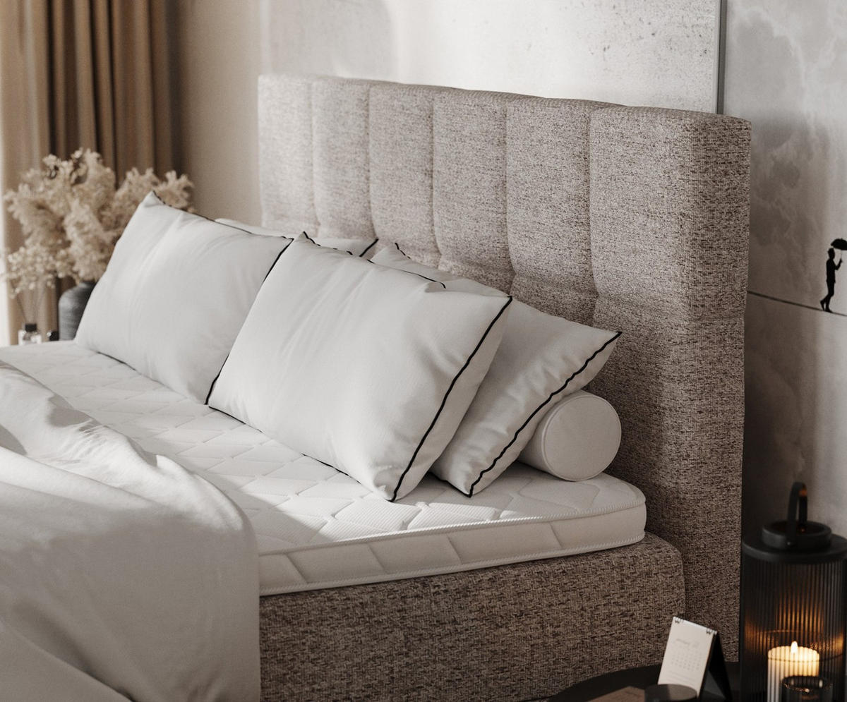 BOXBETT Savio 200/200 cm Beige im Neve Stoff - Beige/Schwarz, Holz/Holzwerkstoff (200/200cm) - AltaBeds