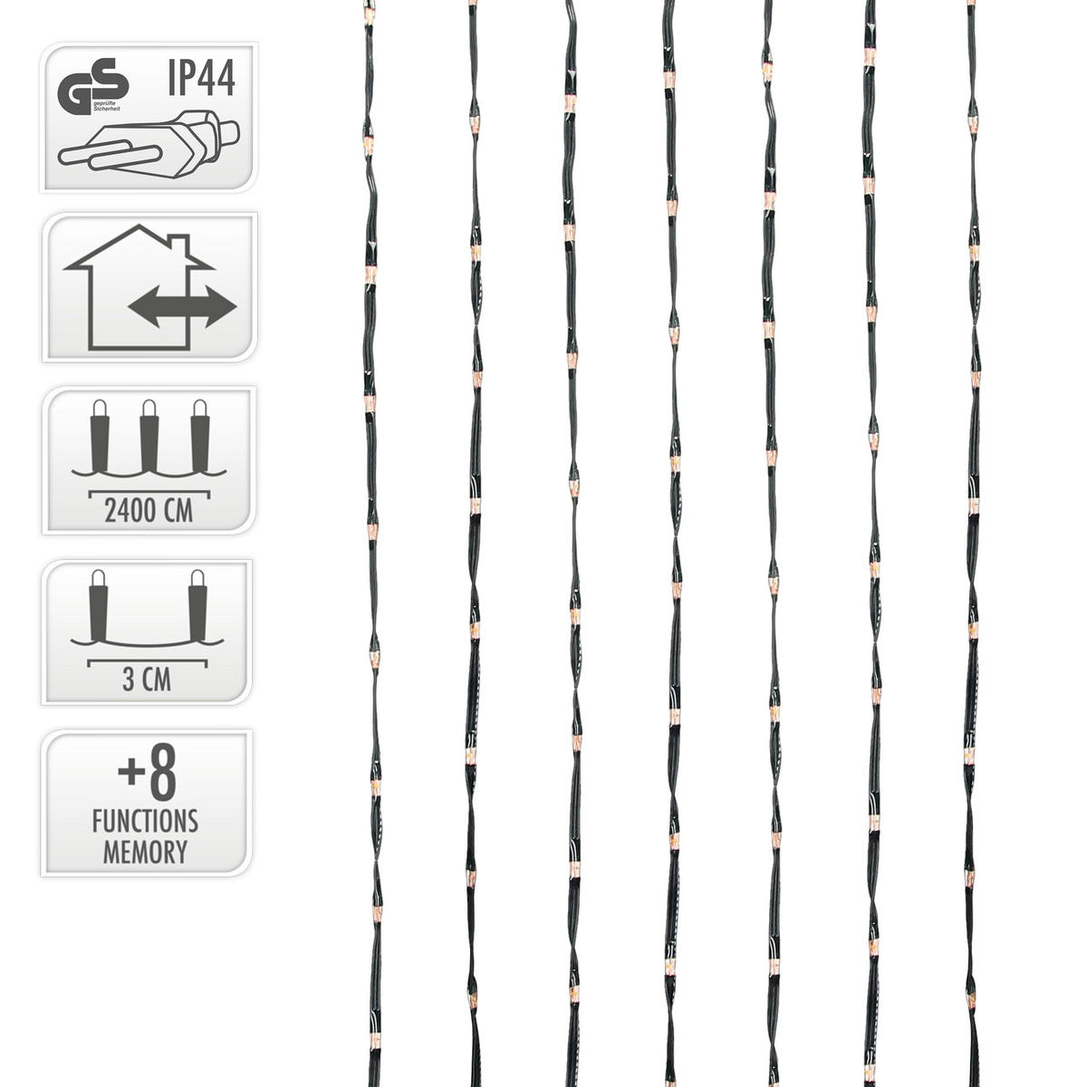 LED MICRO CLUSTER LICHTERKETTE Cluster Lichterkette 24m 800 LED Extra-Warmweiß 8Modi Außen - Grün, Kunststoff (2700cm) - ECD-Germany