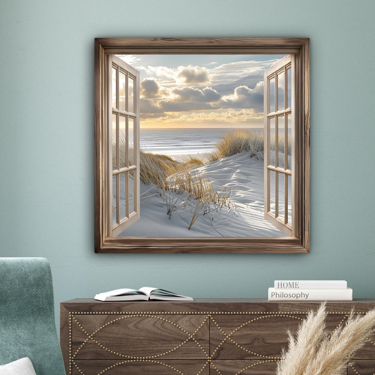 LEINWANDBILD Ausblick - Strand - Dünen - Meer - Natur 90x90 cm - Sandfarben, Textil (90/90cm) - MuchoWow
