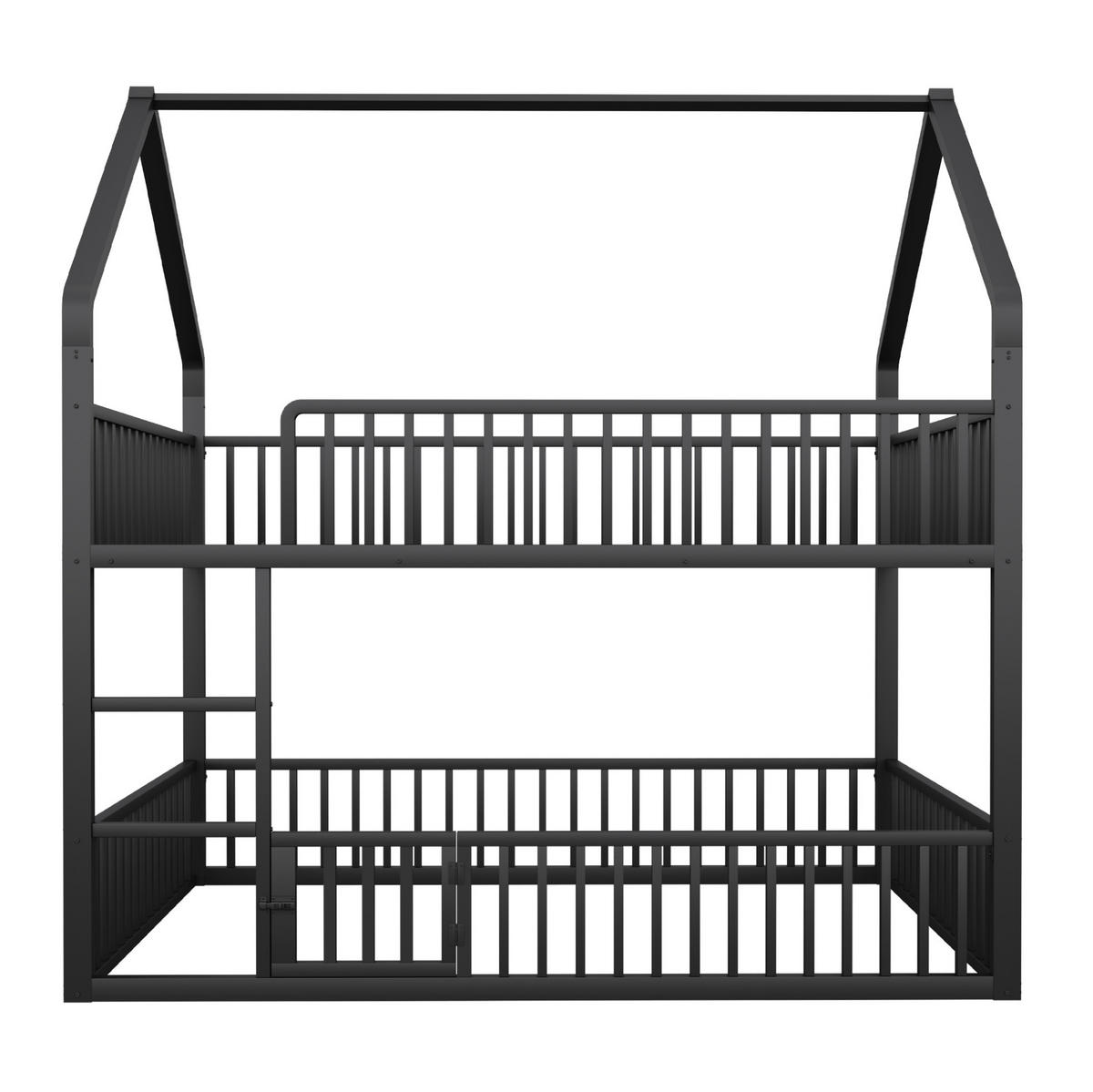 HAUSBETT 140/200 cm aus Metall in Schwarz mit Tür und Sicherheitsgeländer - Schwarz, Metall (140/200cm) - Flora Grace