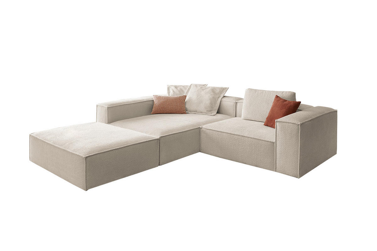ECKSOFA CARMO Weiß Flachgewebe - Schwarz/Weiß, Kunststoff/Textil (306/191cm) - KAWOLA