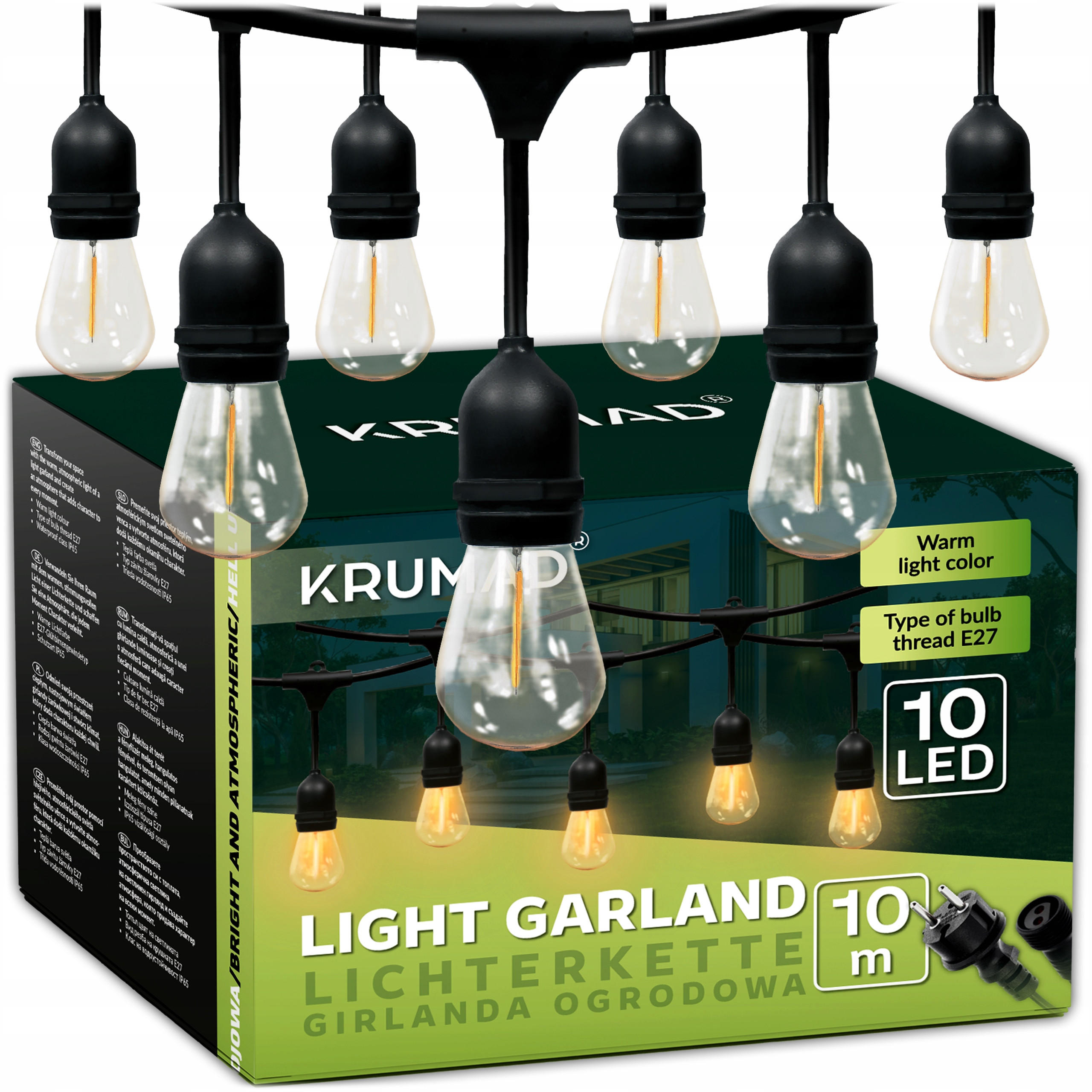 AUSSENLEUCHTE Girlande LED Außen Lichterkette 10m - Schwarz, Kunststoff (10000/10/10cm) - KRUMAD