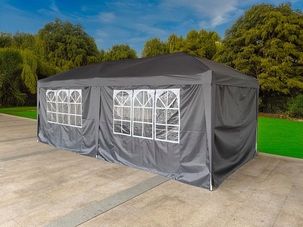 PAVILLON Riga 6x3m Schwarz Kunststoff Gartenpavillon Gartenlaube - Schwarz, Kunststoff (300/260/600cm) - DELUKE