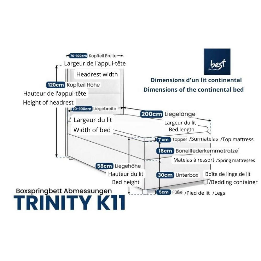 Thumbnail - Best For Home Boxbett, Rosa, Textil, Höhe ca. 18 cm, Rechteckig, 70x200 cm, Schlafzimmer, Betten, Boxspringbetten