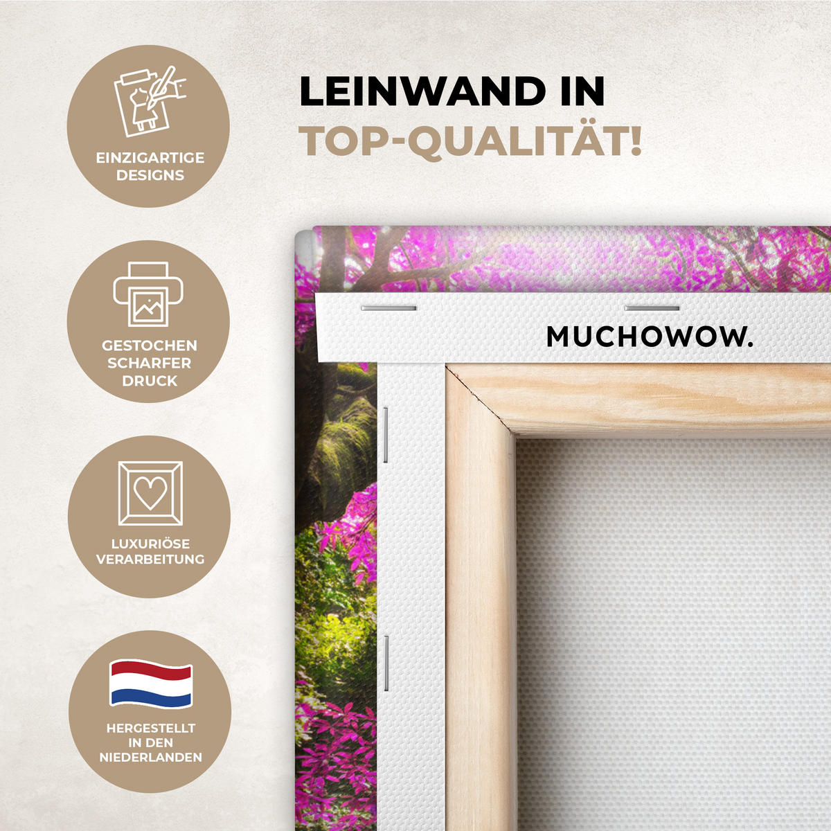 LEINWANDBILD Wasserfall mit bunten Blumen und Bäumen - Natur - Dschungel Room Decor 30x40 cm - Waldgrün, Textil (30/40cm) - MuchoWow