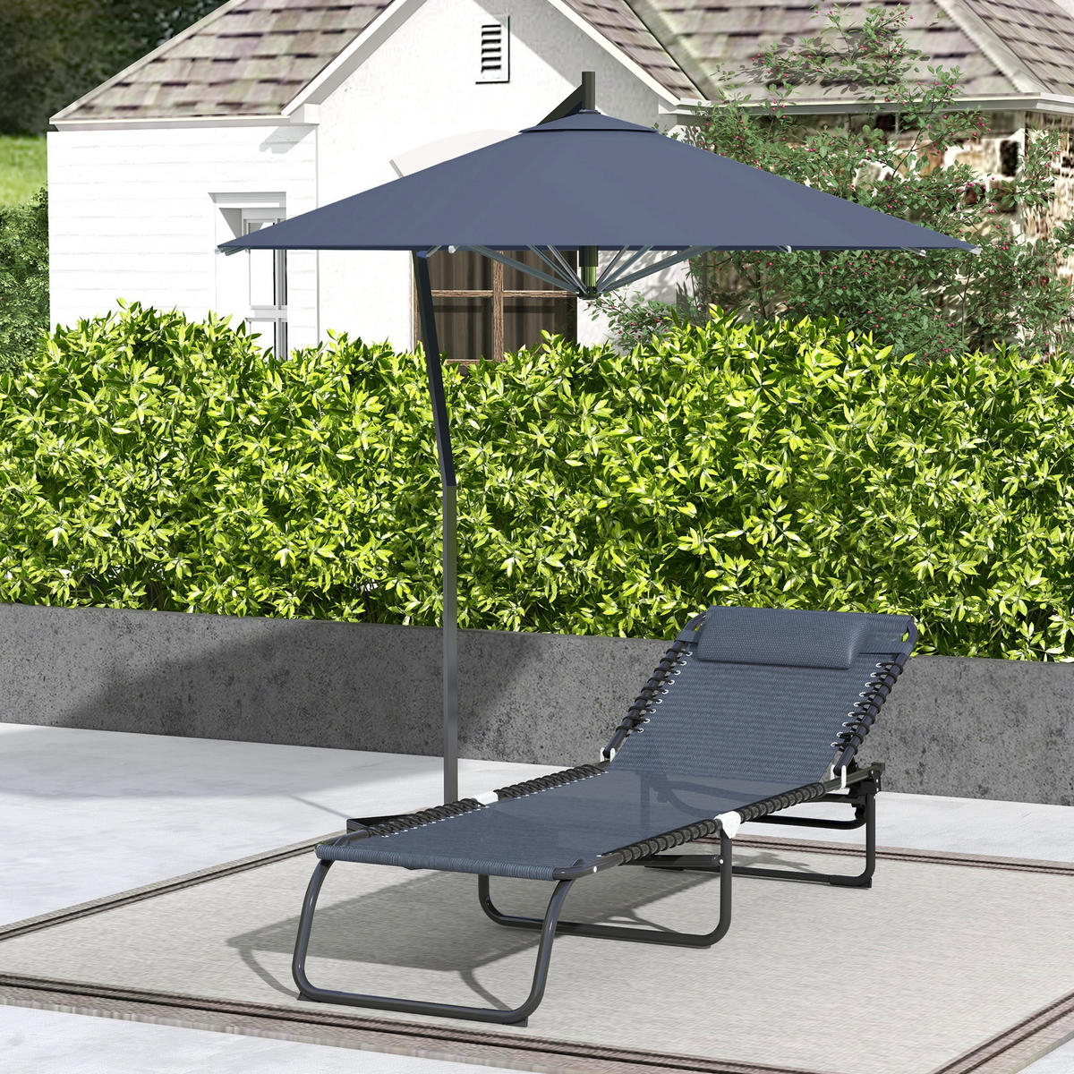 KLAPPBARE Sonnenliege mit 4-fach verstellbarer Rückenlehne, wetterfeste Camping- und Gartenliege bis 120 kg, Grau - Grau, Metall (189/30/58cm)
