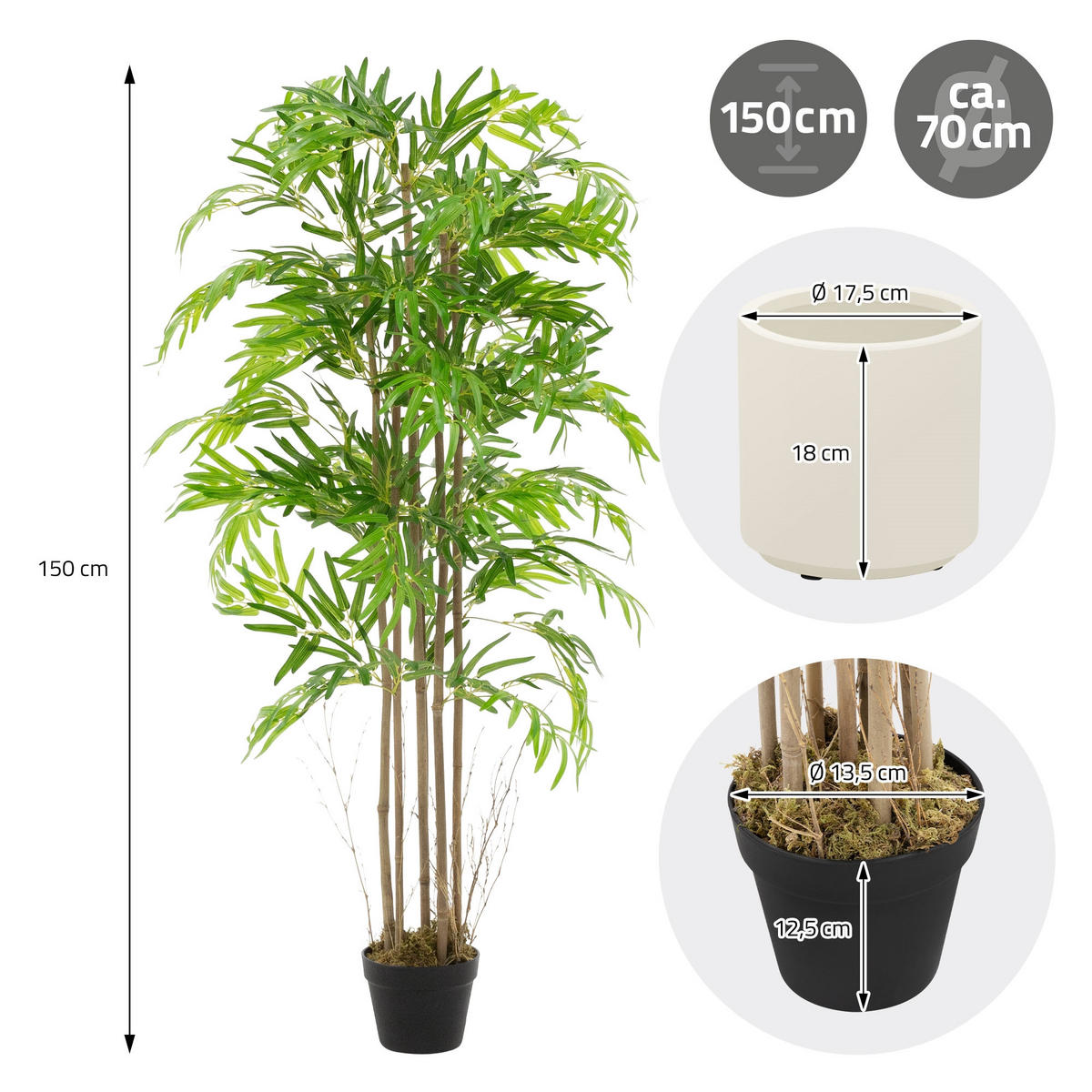 KUNSTPFLANZE Bambus - Anthrazit/Grün, Holz/Kunststoff (150cm) - ML-DESIGN