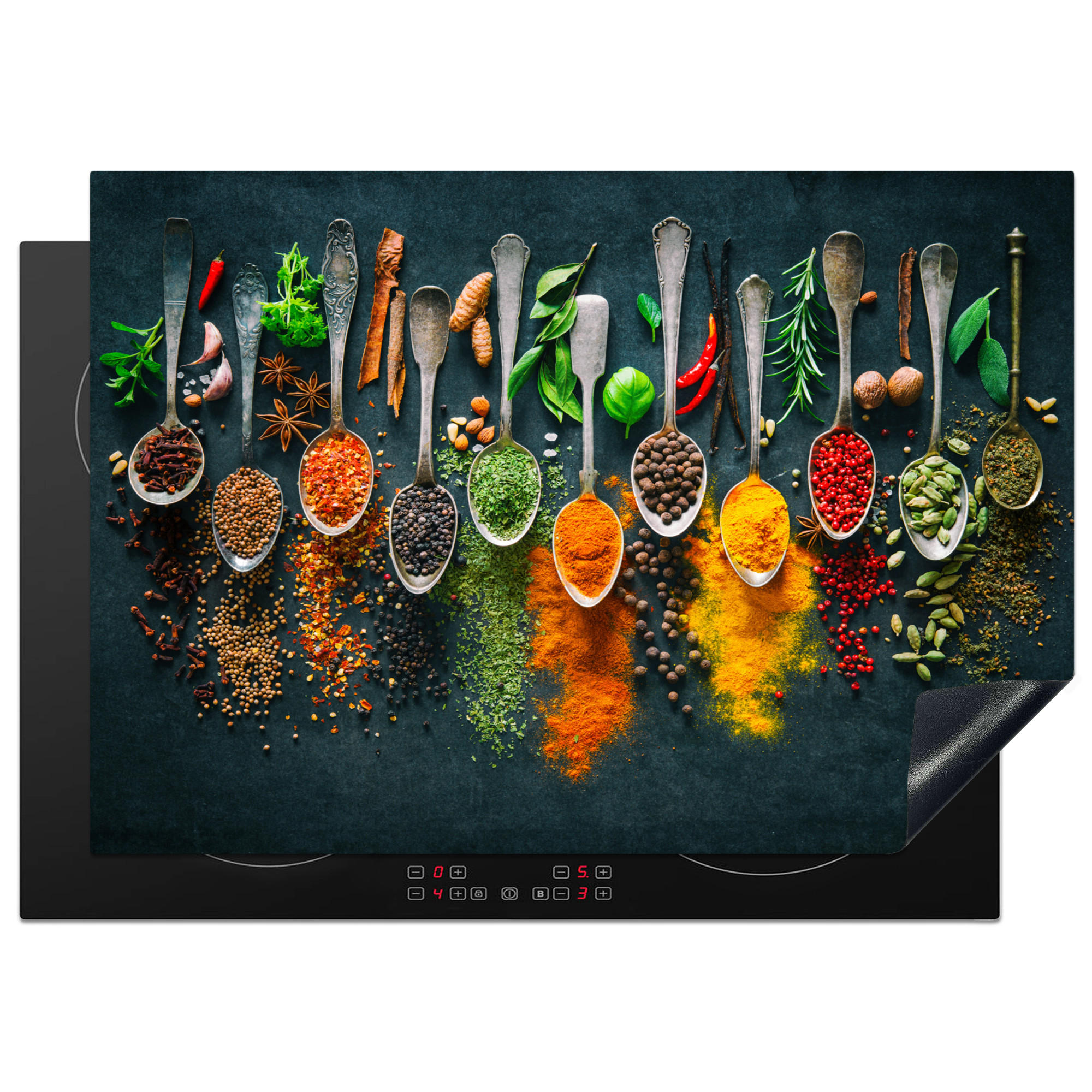 HERDABDECKPLATTE Kräuter - Gewürze - Löffel 75x52 cm - Multicolor, Kunststoff (75/0.2/52cm) - MuchoWow