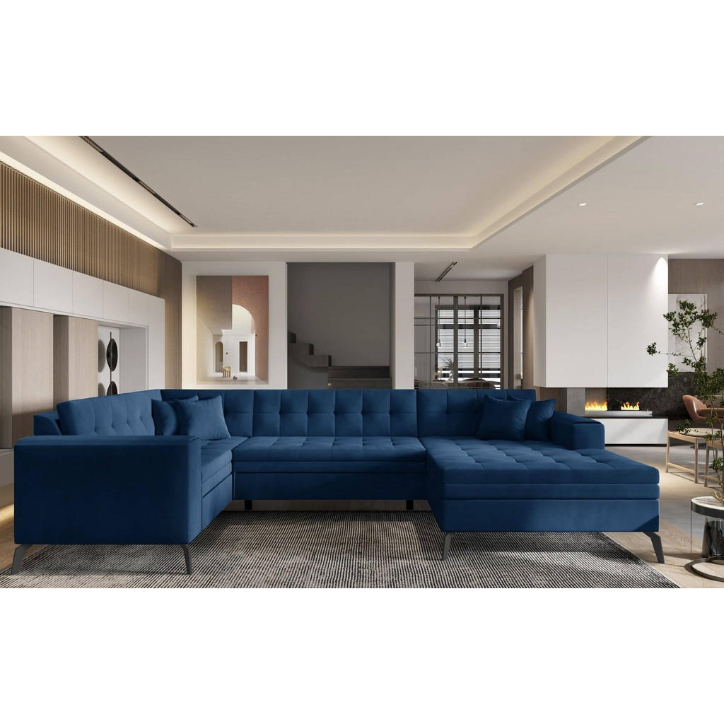 Thumbnail - Eltap Wohnlandschaft, Dunkelblau, Textil, Echtholz,Kiefer, 5-Sitzer, U-Form,L-Form, 340x93x180 cm, Wohnzimmer, Sofas & C...