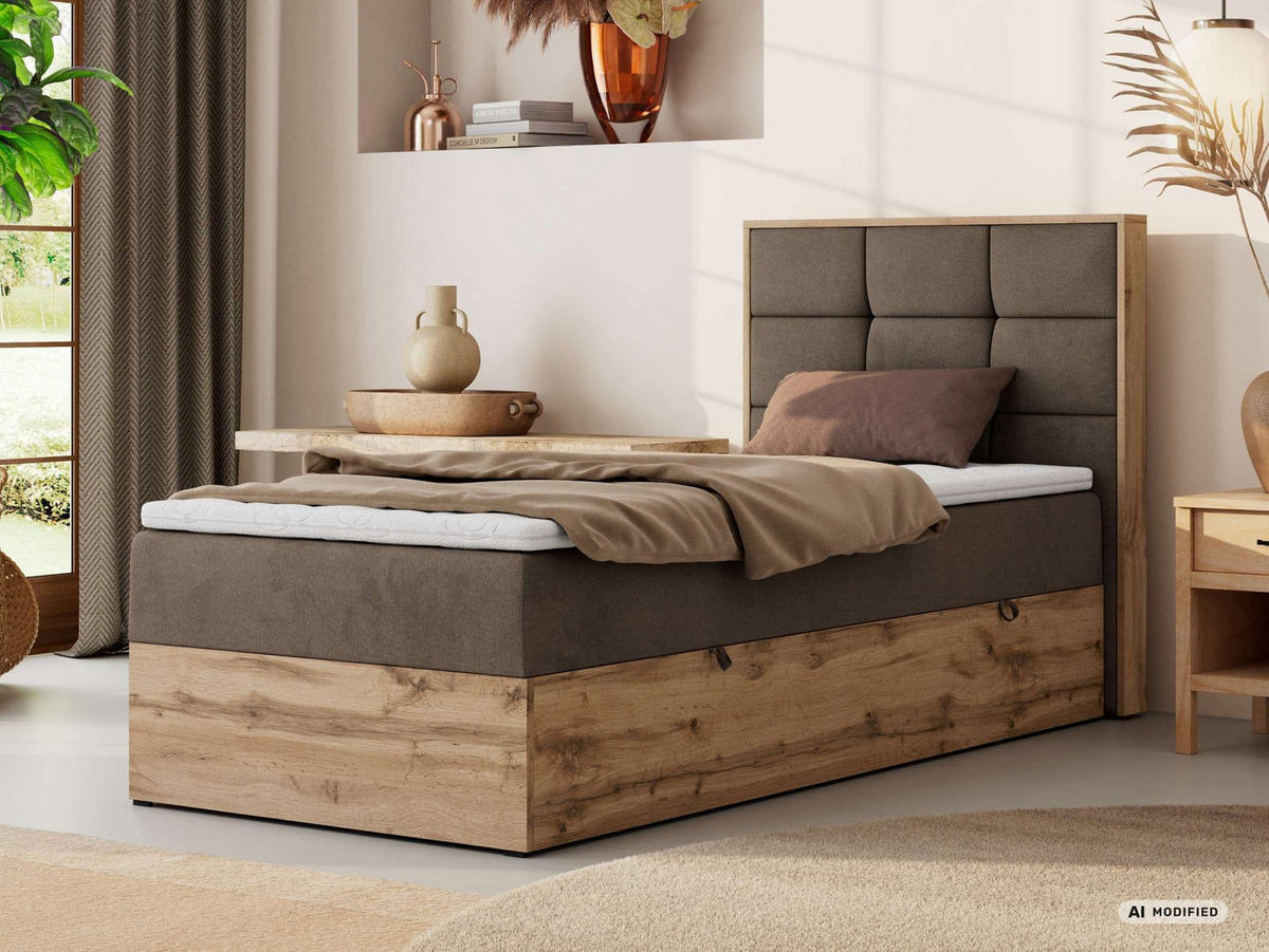 BOXBETT ALBERO 1 90/200 - Braun Velvet - Topper T25 - H4 - Rechts - Schwarz/Braun, Kunststoff/Textil (90/200cm) - MKS