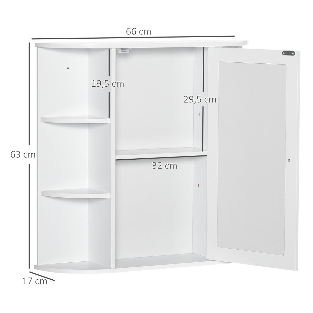 SPIEGELSCHRANK, MDF, Weiß, 66 x 17 x 63 cm - Weiß, Metall (17/63/66cm) - HOMCOM