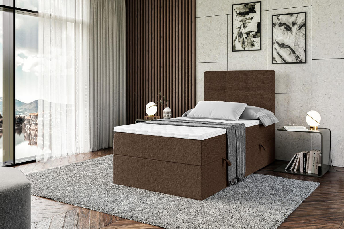 BOXBETT mit Matratze H3 und Lattenrost - MARCE - 90x200 - Rechts Braun - Braun, Holzwerkstoff (90/200cm) - ALTDECOR