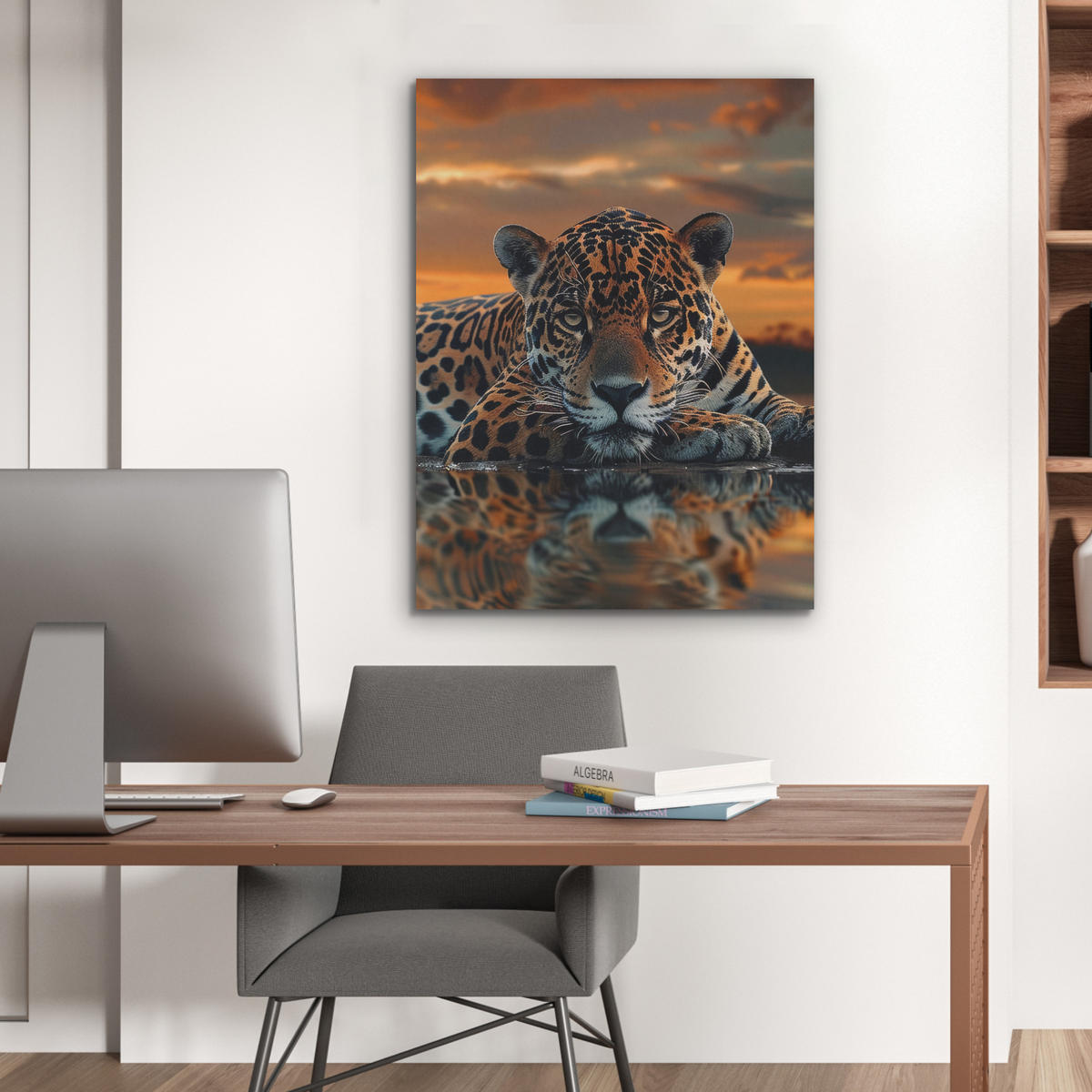 AKUSTIKPANEEL Natur - Leopard - Tier - Sonnenuntergang - Modern 60x80 cm - Orange, Textil (60/0.9/80cm) - MuchoWow
