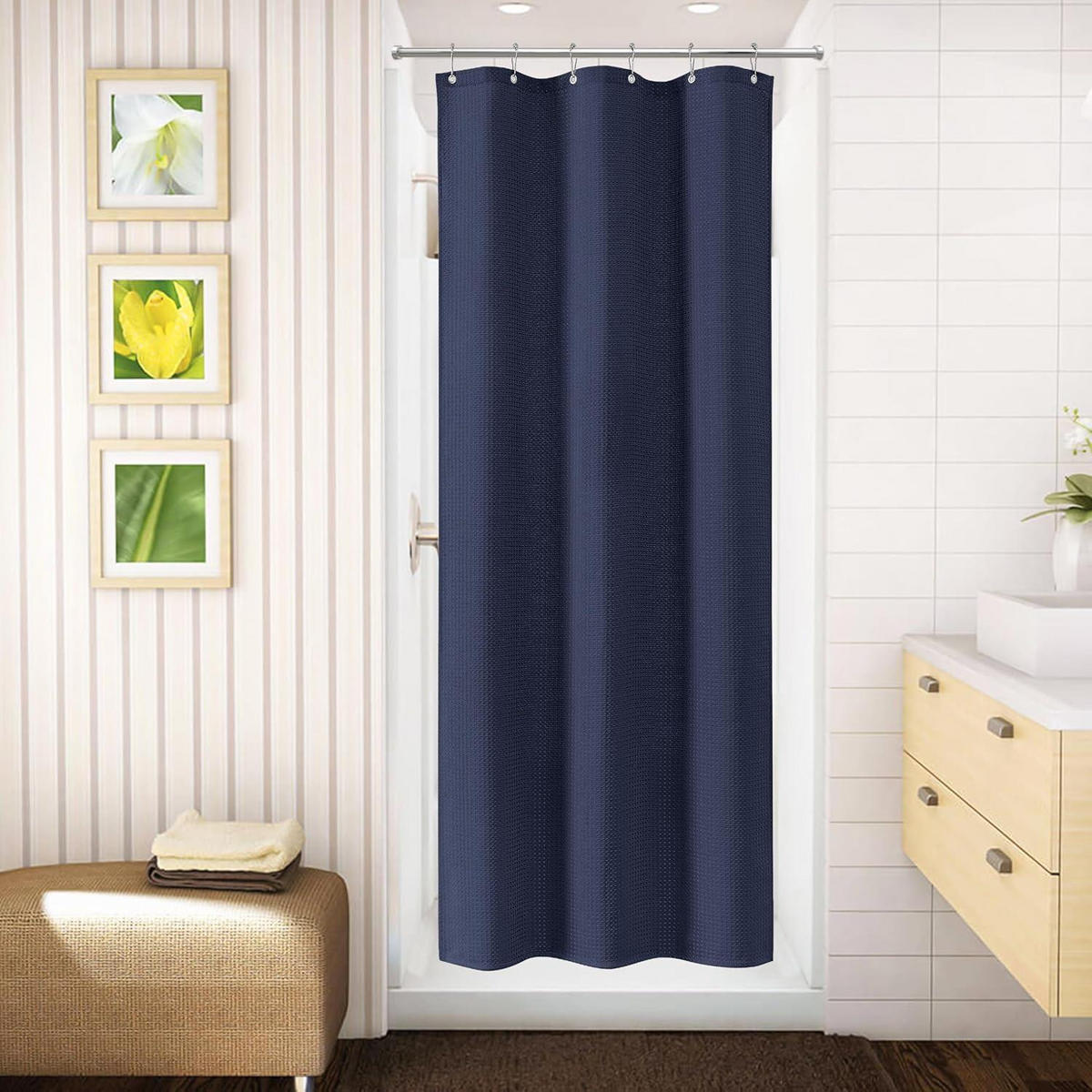 DUSCHVORHANG Waffel 92 x 182 cm Marineblau - Dunkelblau, Textil (92/182cm)