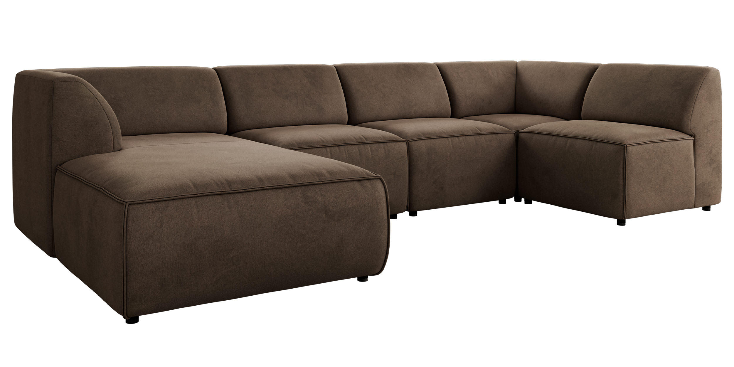 WOHNLANDSCHAFT MODARO U 5M - Braun Velvet - Links - Schwarz/Braun, Textil (180/78/345cm) - MKS