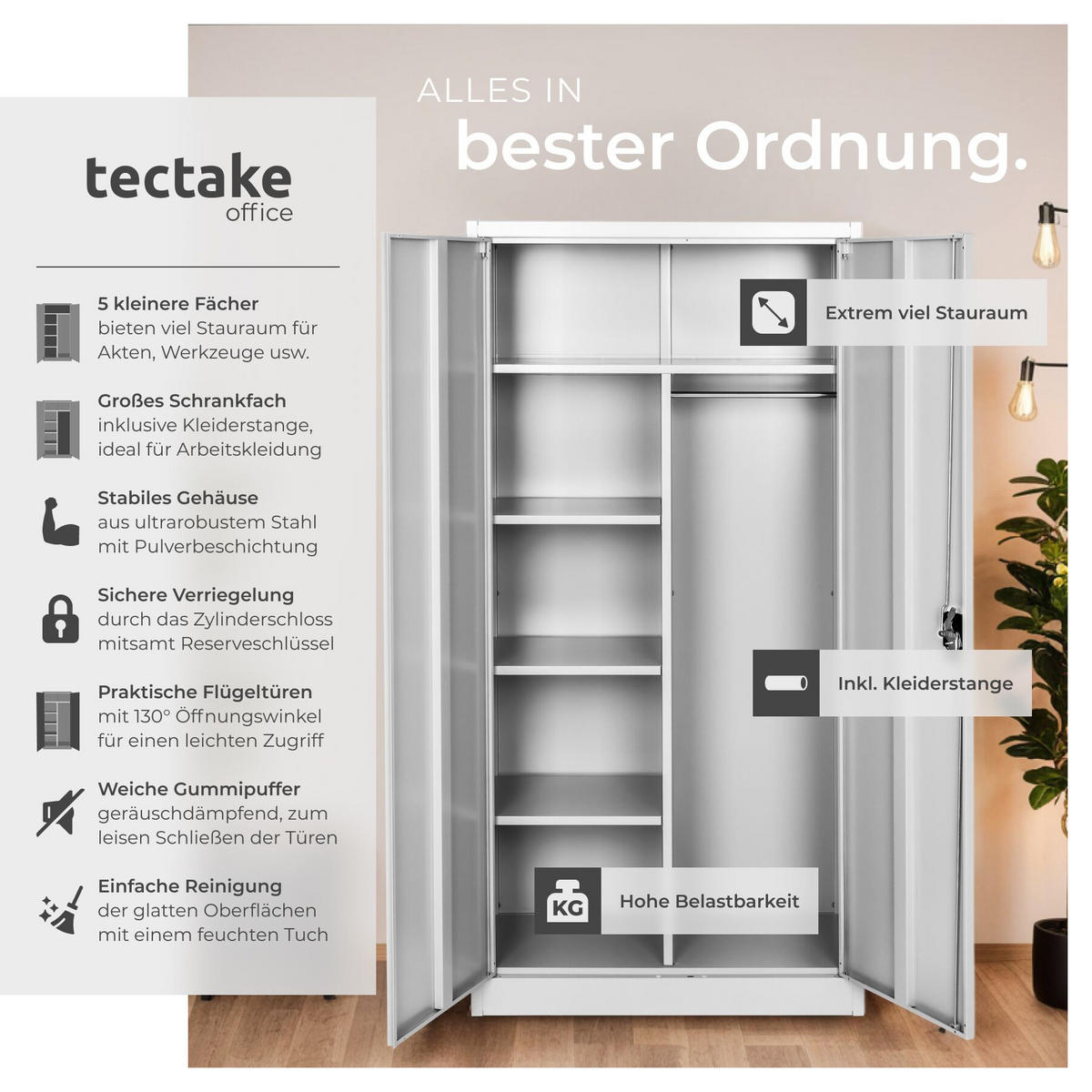 SPIND ,180 x 80 x 40 cm,grau - Grau, Metall (40/180/80cm) - tectake