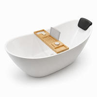 BADEWANNE ivar freistehend 180/80 cm, 4-tlg. Set Bambusablage Kopfstütze kodi Klick-Klack-Ablauf - Weiß, Kunststoff (80/76/180cm) - bad land