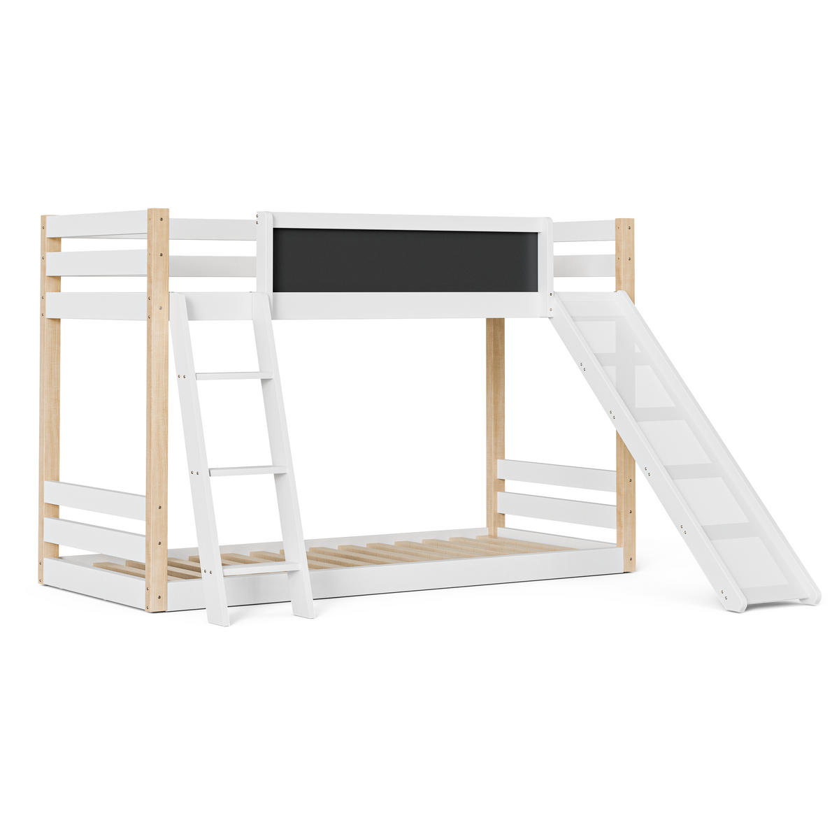 ETAGENBETT 90/200 cm DE-03591, mit Rutsche, Treppe und Schutzgitter, in Weiß - Weiß, Holz/Holzwerkstoff (90/200cm) - ComfortXL