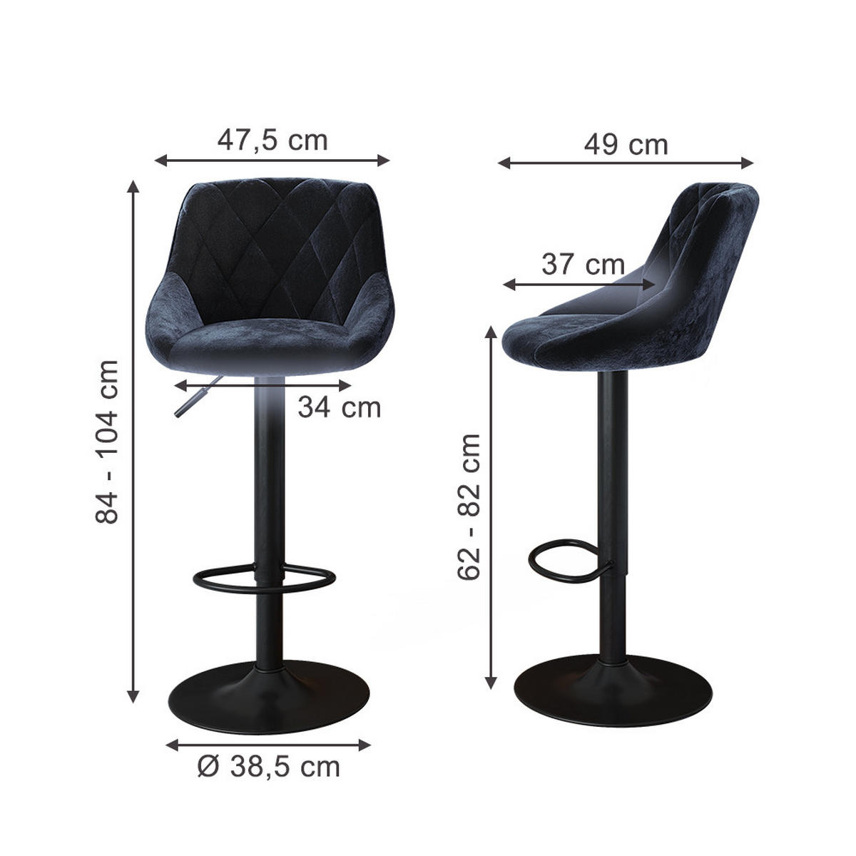 BARSKE STOLICE Sena, Crna, 38.5 x 84 cm - crna, tekstil (47.5/84/49cm) - Vicco