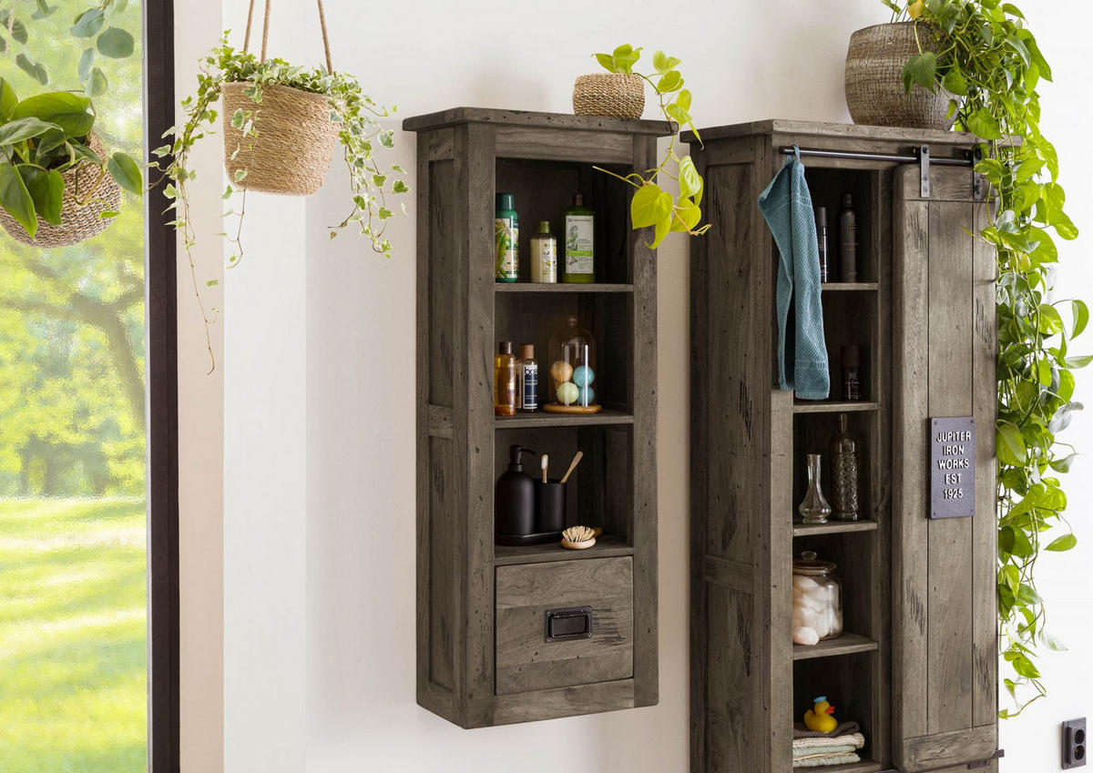 HÄNGESCHRANK Mango 50x26x120 grau lackiert RAILWAY #280 - Grau, Holz (50/120/26cm) - Massivmoebel24