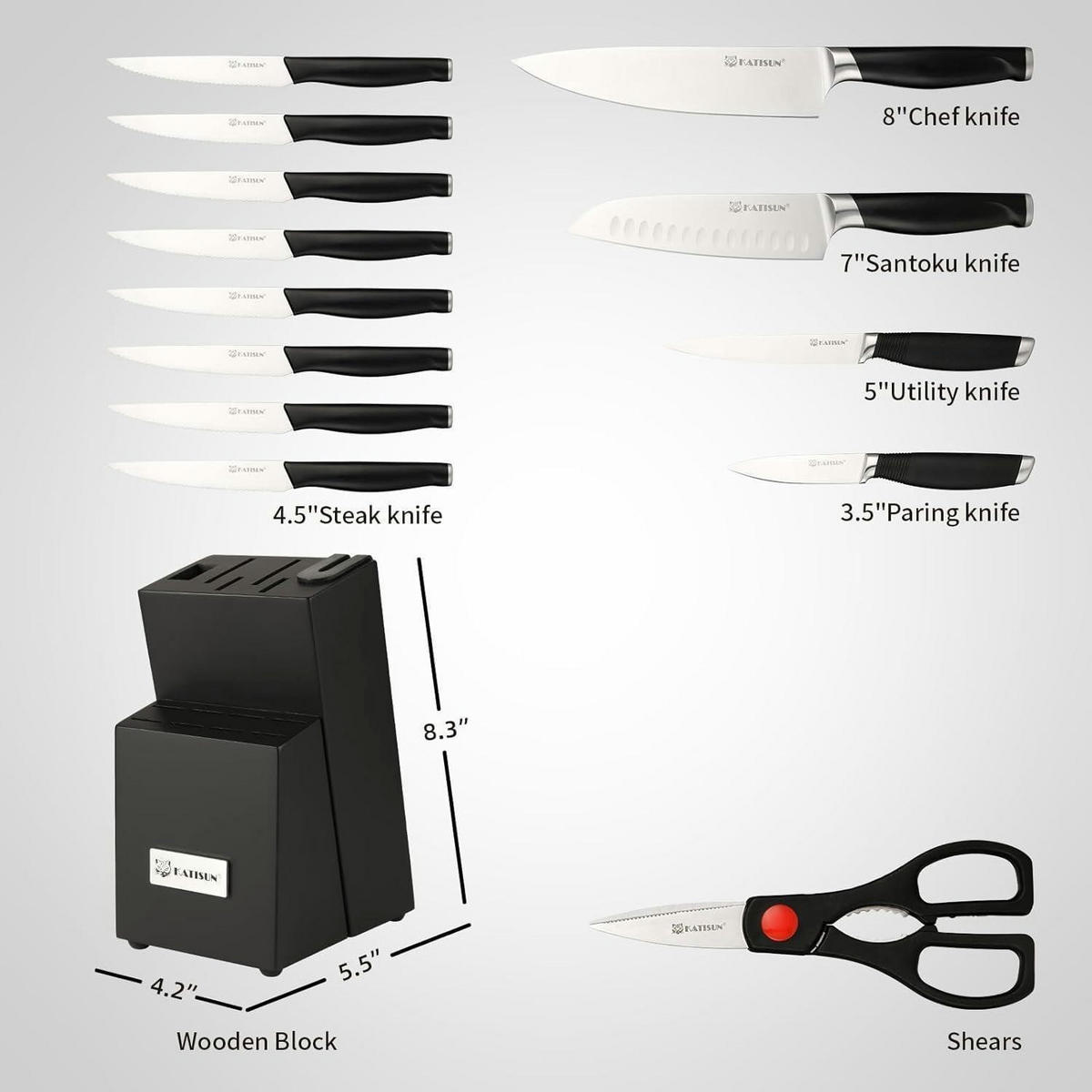 MESSERBLOCK-SET 15-teilig Schwarz Stahl/Kunststoff - Schwarz, Holz (16.6/37.7/17.3cm)