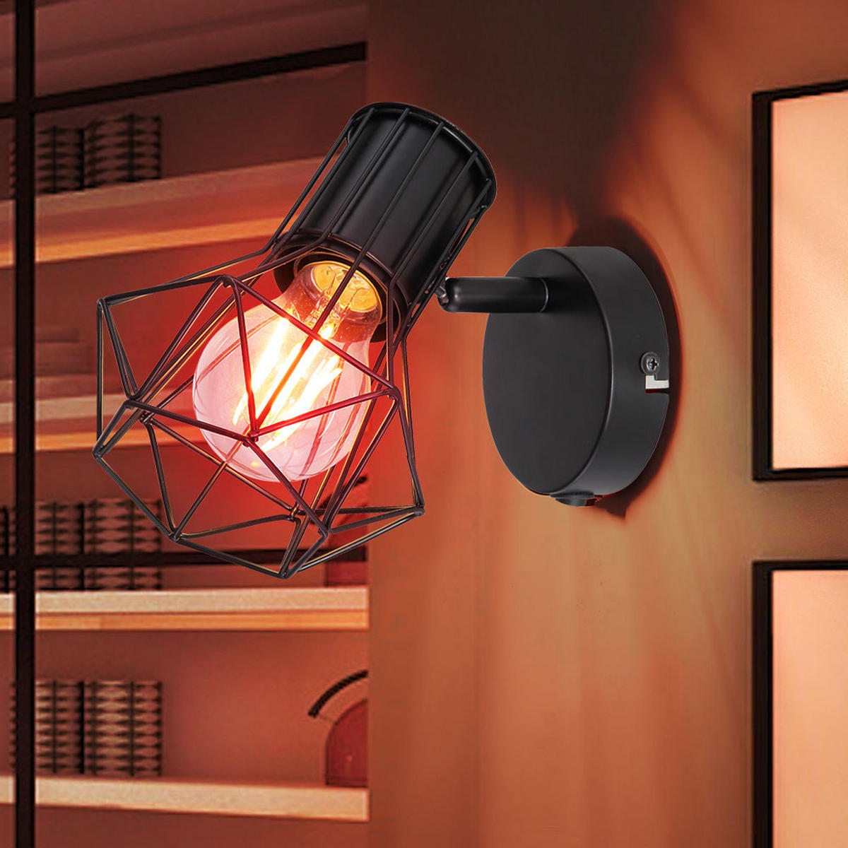 LED WANDLEUCHTE Käfig Schwarz verstellbar - Schwarz, Metall (13/16.5/16.5cm)