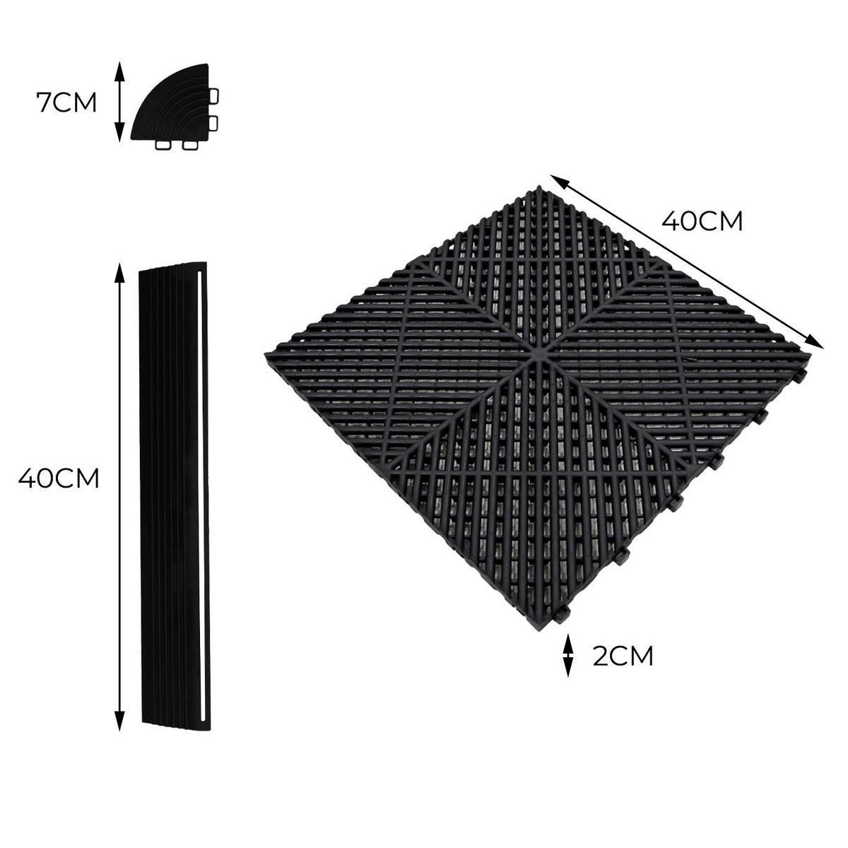 GARAGENBODENFLIESEN Belüftete mit Kanten – 90 Schwarz und 30 Blau - Schwarz, Kunststoff (40/1.8/40cm)