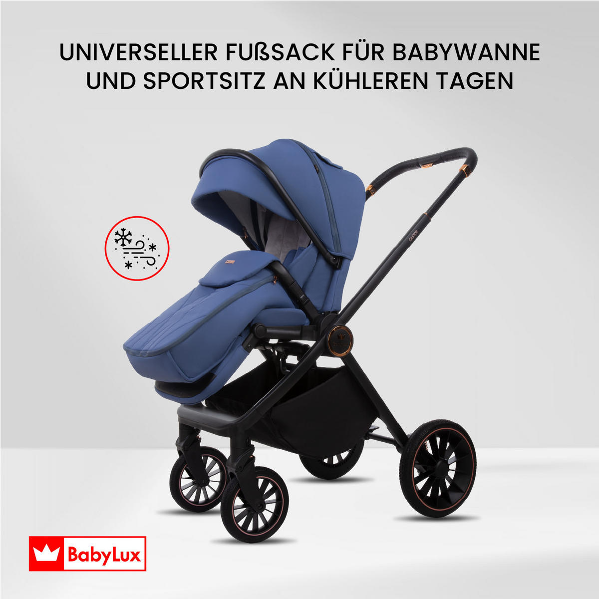 KINDERWAGEN Castor 2in1 Sapphire Babywanne, Buggy Sportsitz, Faltbar, Wickeltasche - Blau/Schwarz, Textil/Metall (58/100cm) - BabyLux
