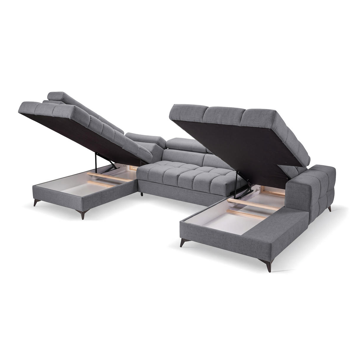 ECKSOFA PUDDING U Rechts mit Schlaffunktion 125x260 Velours Dunkelgrau - Dunkelgrau/Schwarz, Holz/Textil (350/203cm) - Muffo