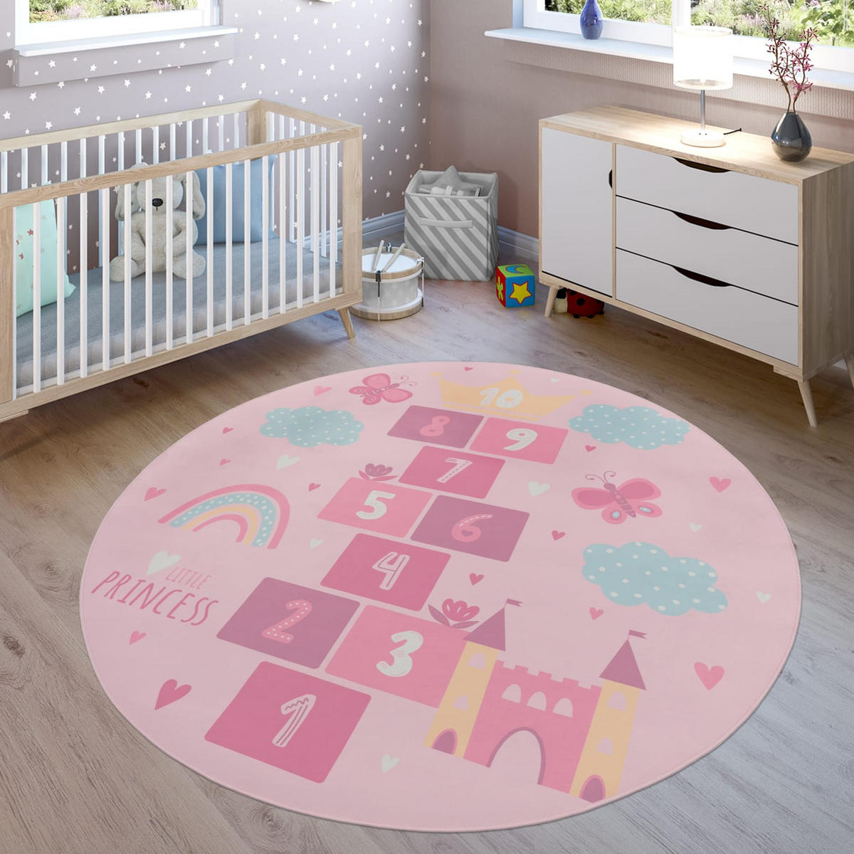 KINDERTEPPICH Waschbar, mit Prinzessinnen-Motiv, Rosa, Ø 160 cm - Rosa, Textil (160/160cm) - KADIMA DESIGN