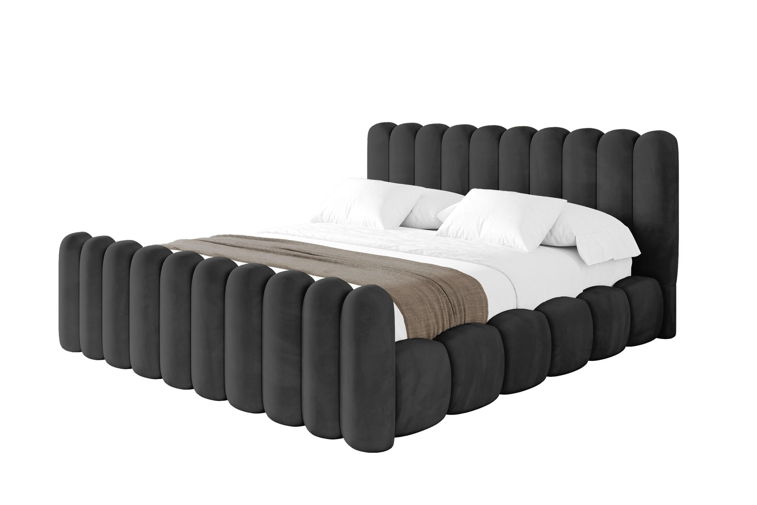 POLSTERBETT mit Bettkasten, Fußteil und Lattenrost, Bett mit Matratze H3/H4 - SENA-Z 180x200 Schwarz - Schwarz, Holzwerkstoff/Textil (180/200cm) - ALTDECOR